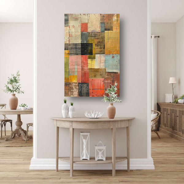 Abstract kleurrijk schilderij met patronen canvas met baklijst
