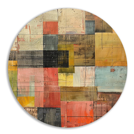Abstract kleurrijk schilderij met patronen aluminium muurcirkel