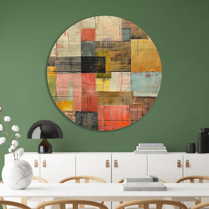 Abstract kleurrijk schilderij met patronen aluminium muurcirkel