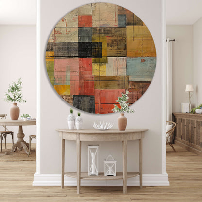 Abstract kleurrijk schilderij met patronen aluminium muurcirkel