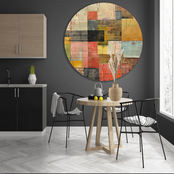 Abstract kleurrijk schilderij met patronen aluminium muurcirkel