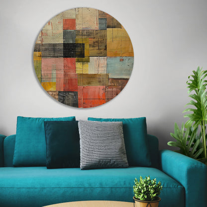 Abstract kleurrijk schilderij met patronen aluminium muurcirkel