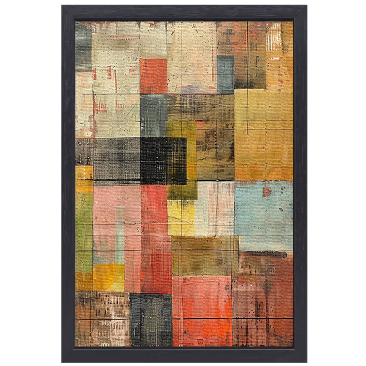 Abstract kleurrijk schilderij met patronen canvas met baklijst