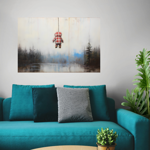 Zwevende figuur boven mystiek bos canvas met baklijst