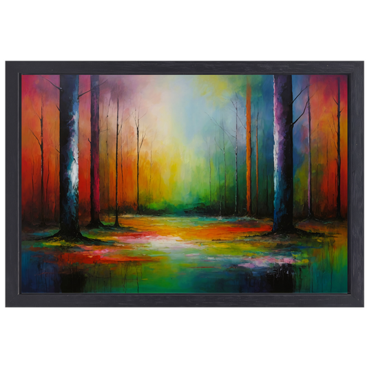 Dans van kleur in zonlicht bos canvas met baklijst