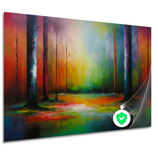 Dans van kleur in zonlicht bos poster