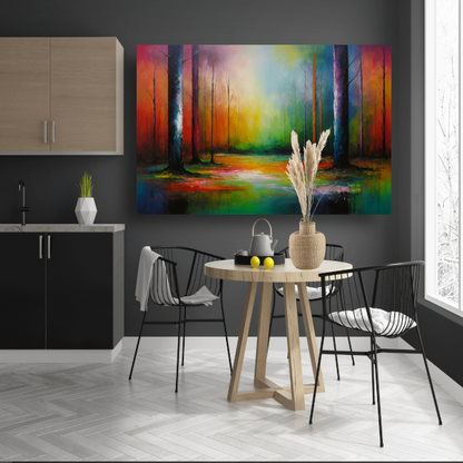 Dans van kleur in zonlicht bos poster