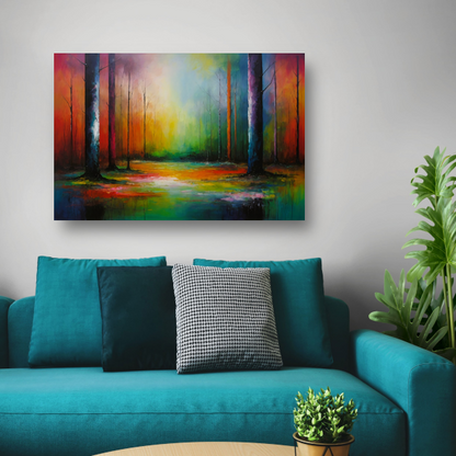 Dans van kleur in zonlicht bos poster