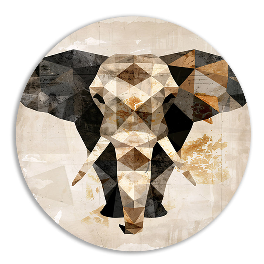 Geometrische Sepia Olifant in Abstracte Kunst aluminium muurcirkel