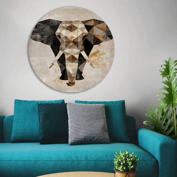 Geometrische Sepia Olifant in Abstracte Kunst forex muurcirkel