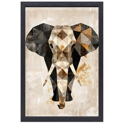 Geometrische Sepia Olifant in Abstracte Kunst canvas met baklijst