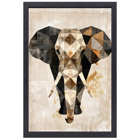 Geometrische Sepia Olifant in Abstracte Kunst canvas met baklijst