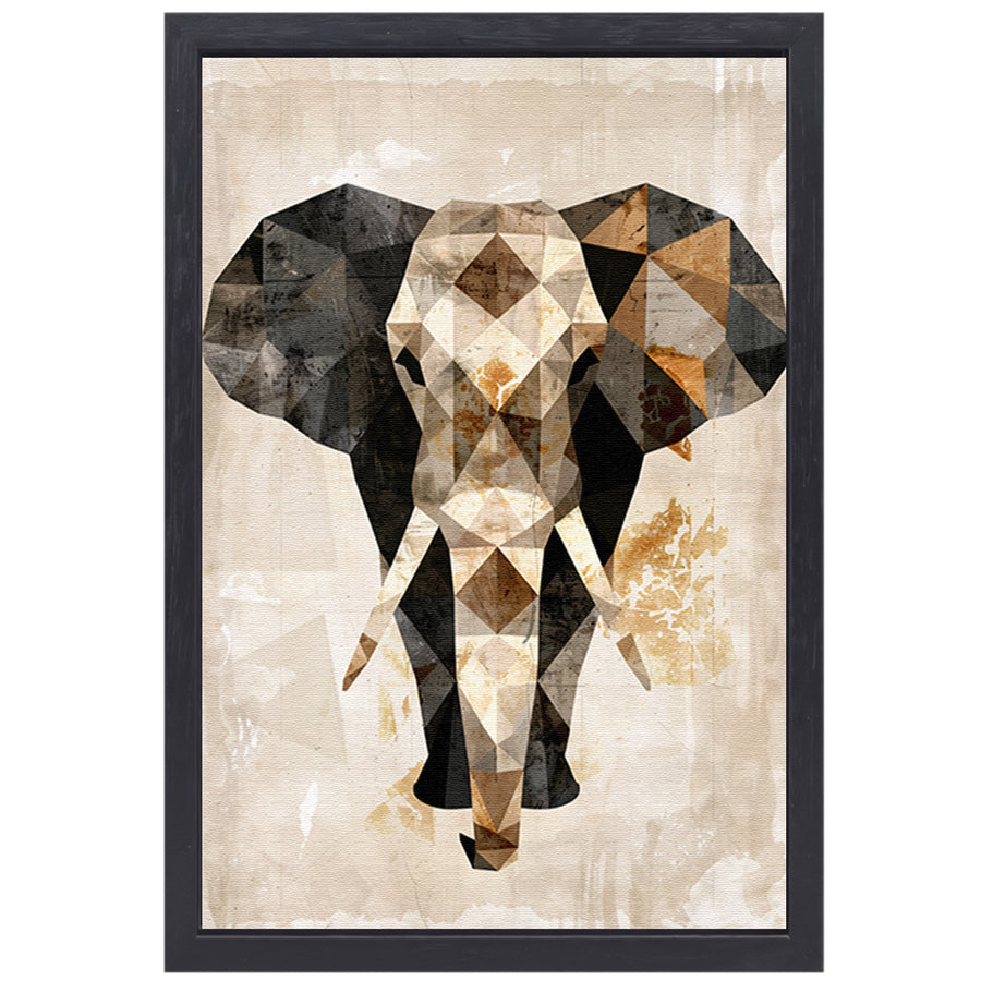 Geometrische Sepia Olifant in Abstracte Kunst canvas met baklijst