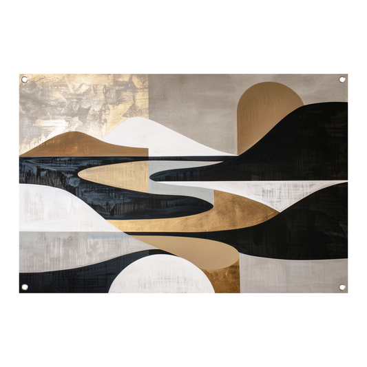 Abstract Rivierlandschap in Goud en Zwart tuinposter