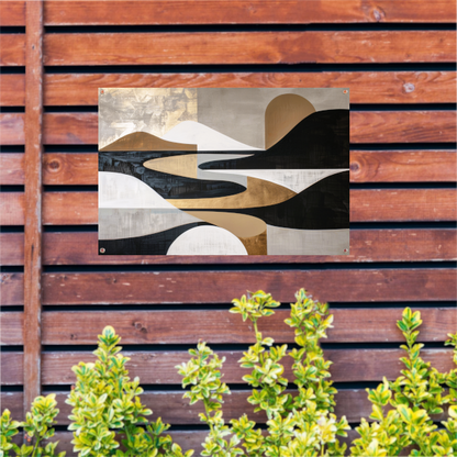 Abstract Rivierlandschap in Goud en Zwart tuinposter