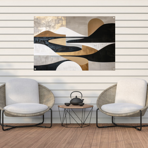 Abstract Rivierlandschap in Goud en Zwart tuinposter