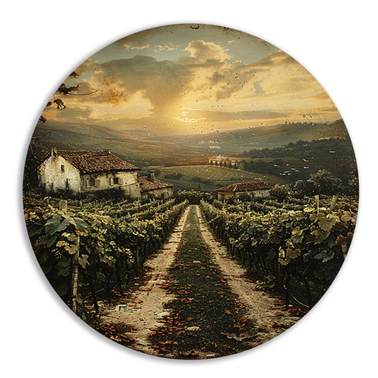 Toscaans Landschap met Wijngaard en Huis forex muurcirkel
