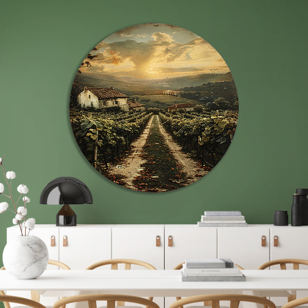 Toscaans Landschap met Wijngaard en Huis forex muurcirkel