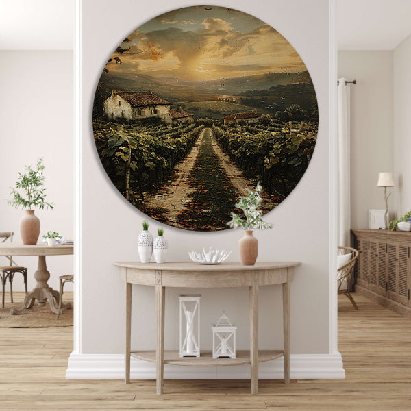 Toscaans Landschap met Wijngaard en Huis forex muurcirkel