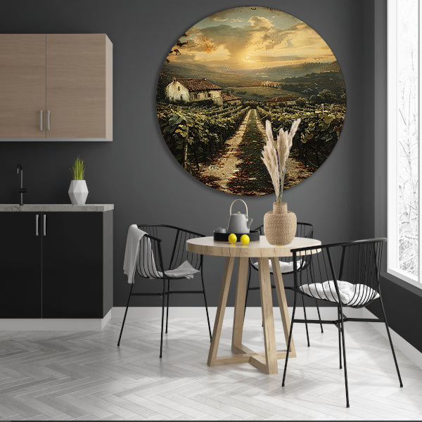 Toscaans Landschap met Wijngaard en Huis forex muurcirkel