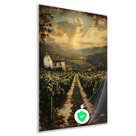 Toscaans Landschap met Wijngaard en Huis poster