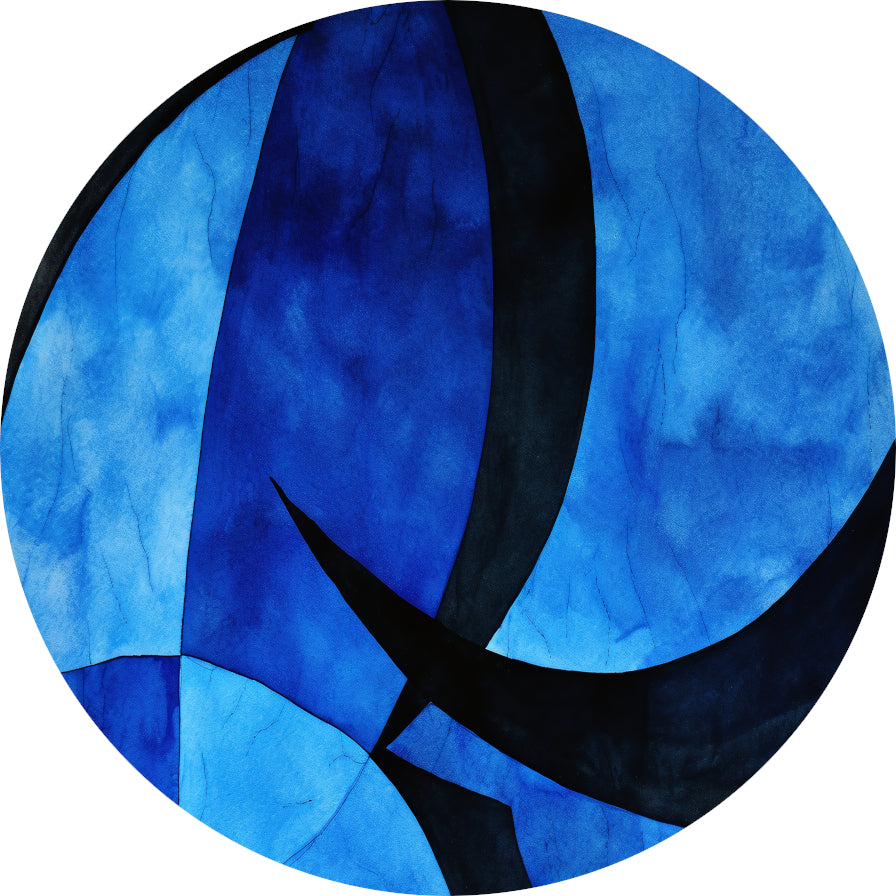 Dynamiek in Blauw en Zwart aluminium muurcirkel