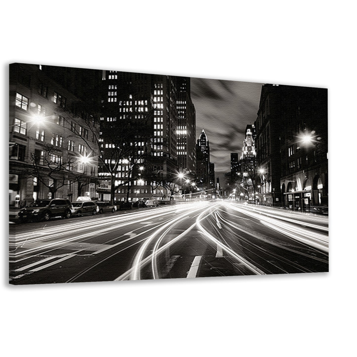 Lichtstrepen door een nachtelijke stad canvas