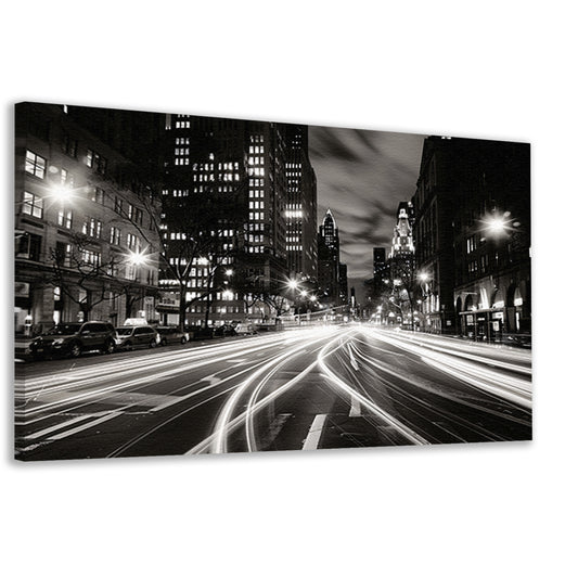 Lichtstrepen door een nachtelijke stad canvas