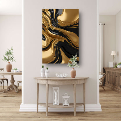 Dynamisch goud-zwart abstracte kunst canvas