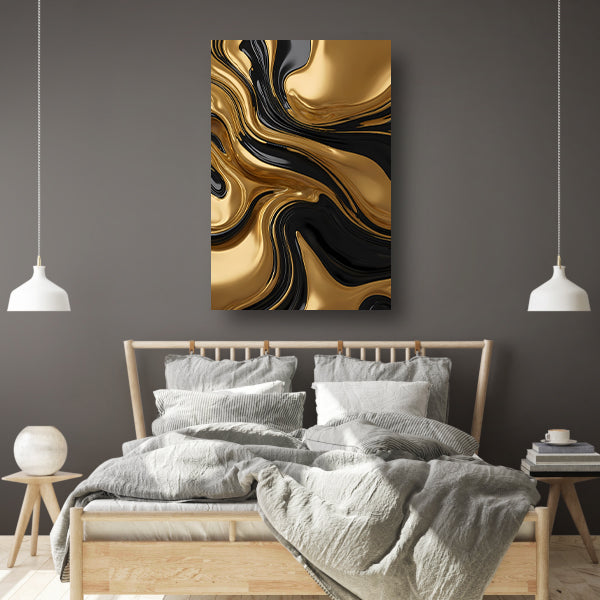 Dynamisch goud-zwart abstracte kunst canvas