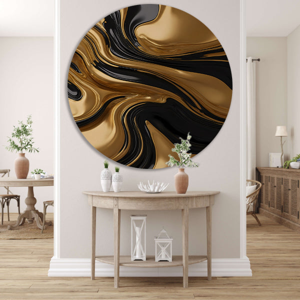 Dynamisch goud-zwart abstracte kunst forex muurcirkel