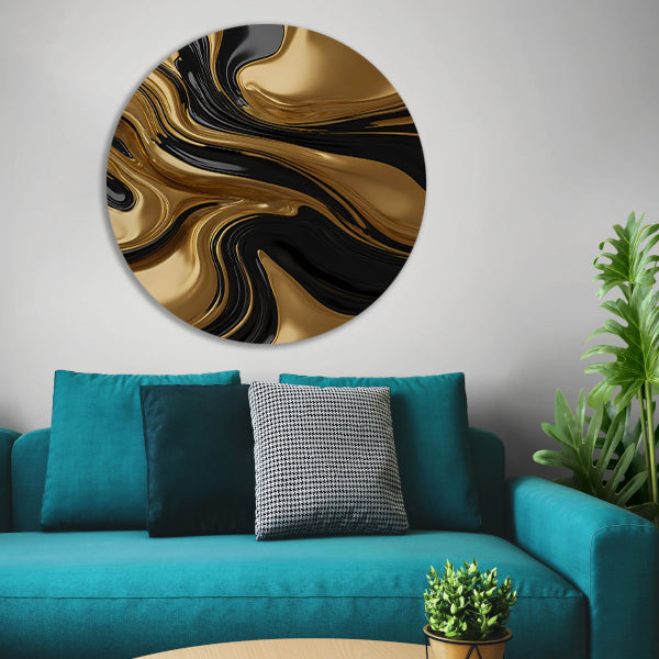 Dynamisch goud-zwart abstracte kunst forex muurcirkel