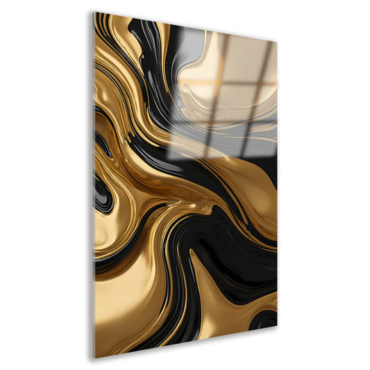Dynamisch goud-zwart abstracte kunst acrylglas