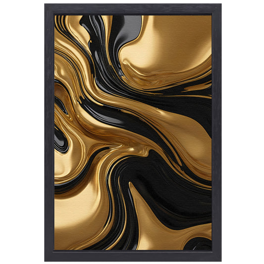 Dynamisch goud-zwart abstracte kunst canvas met baklijst