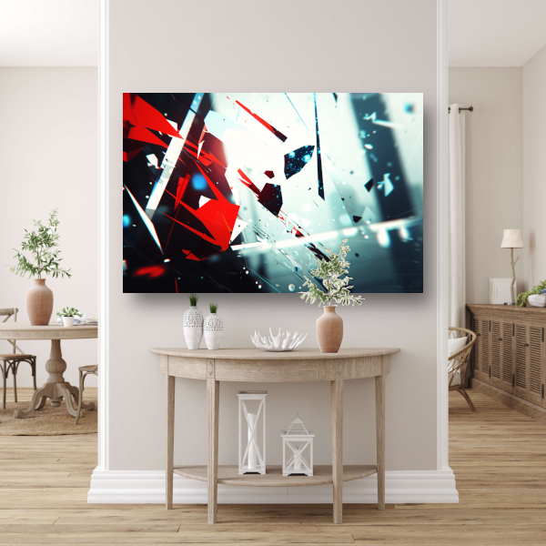 Gebroken glas abstract canvas met baklijst