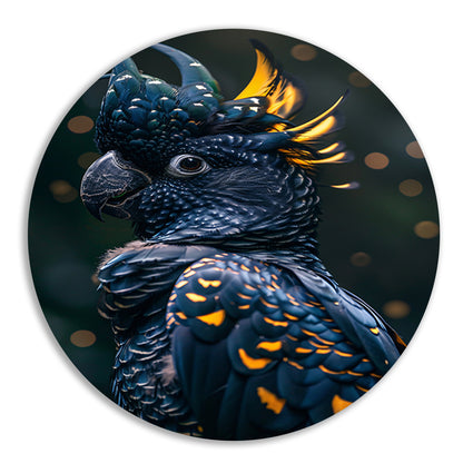 Portret van een Blauwe Papegaai met Geel aluminium muurcirkel