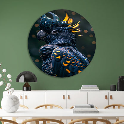 Portret van een Blauwe Papegaai met Geel aluminium muurcirkel