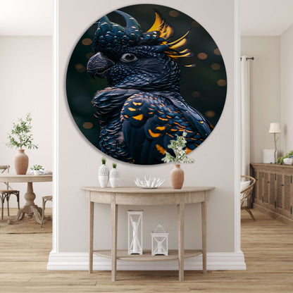 Portret van een Blauwe Papegaai met Geel aluminium muurcirkel