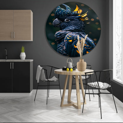 Portret van een Blauwe Papegaai met Geel aluminium muurcirkel