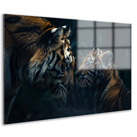Tijger en welp in het bos acrylglas