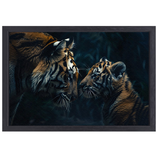 Tijger en welp in het bos canvas met baklijst