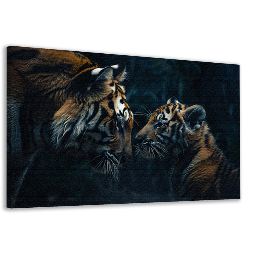 Tijger en welp in het bos canvas