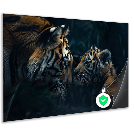 Tijger en welp in het bos poster