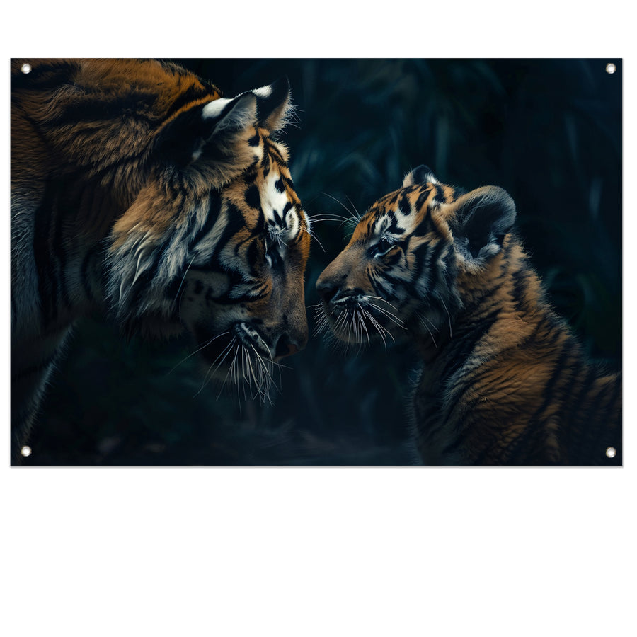 Tijger en welp in het bos tuinposter