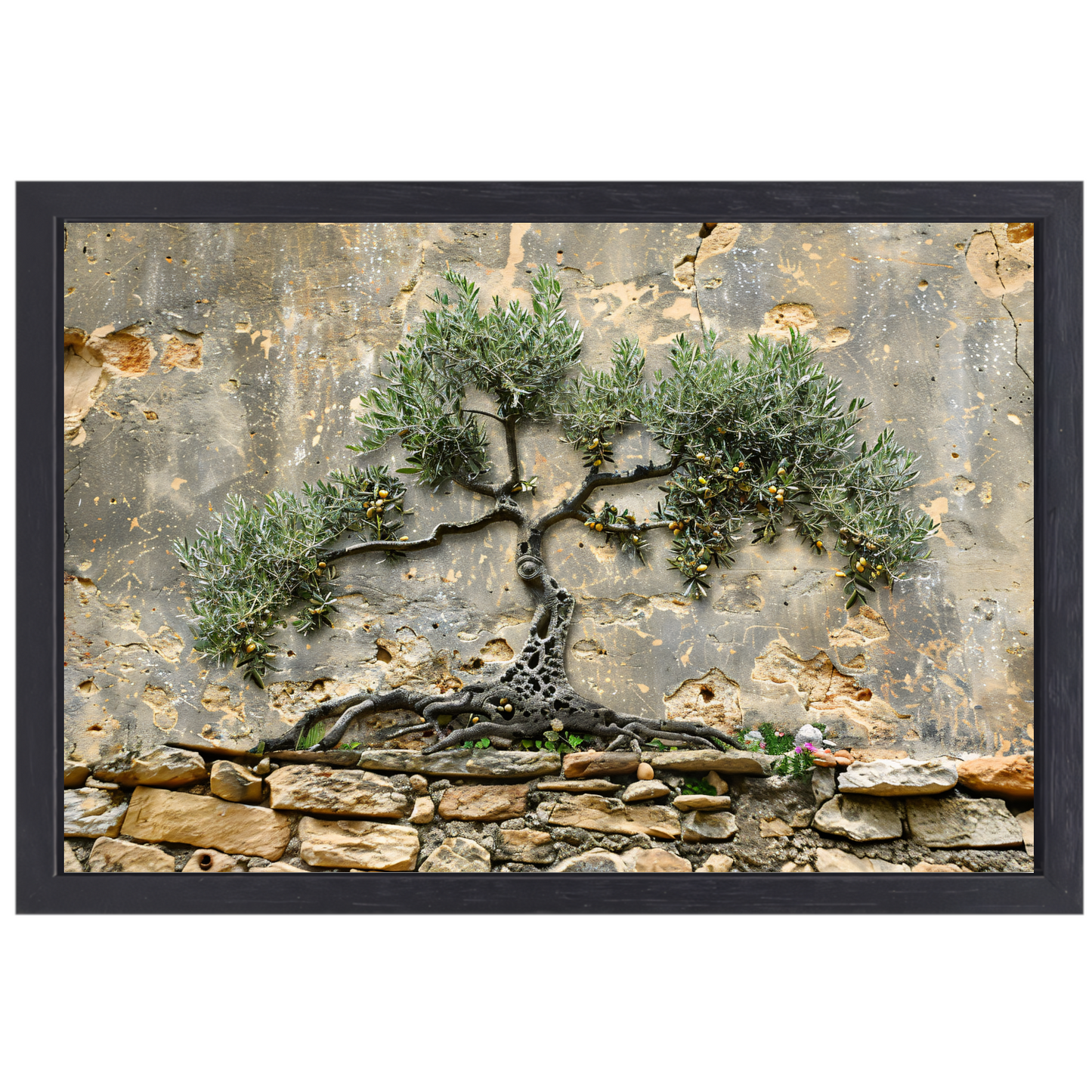 Bonsai muurdecoratie canvas met baklijst