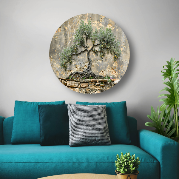 Bonsai muurdecoratie aluminium muurcirkel