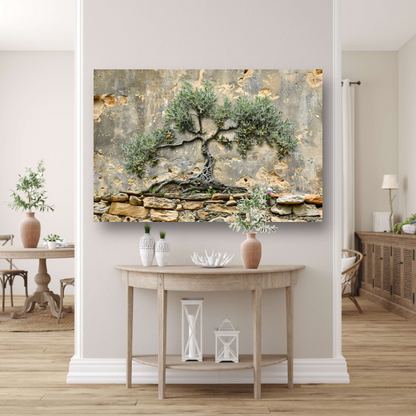 Bonsai muurdecoratie canvas met baklijst