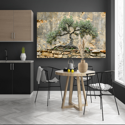 Bonsai muurdecoratie canvas met baklijst