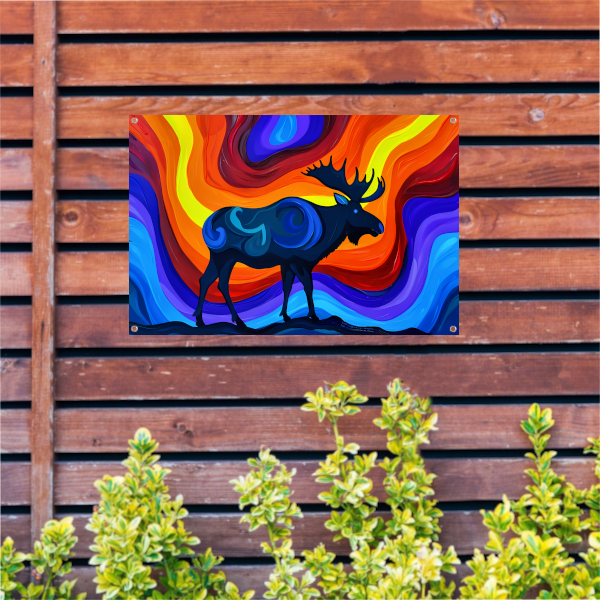 Kleurrijke abstracte eland met levendige achtergrond tuinposter