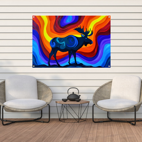 Kleurrijke abstracte eland met levendige achtergrond tuinposter